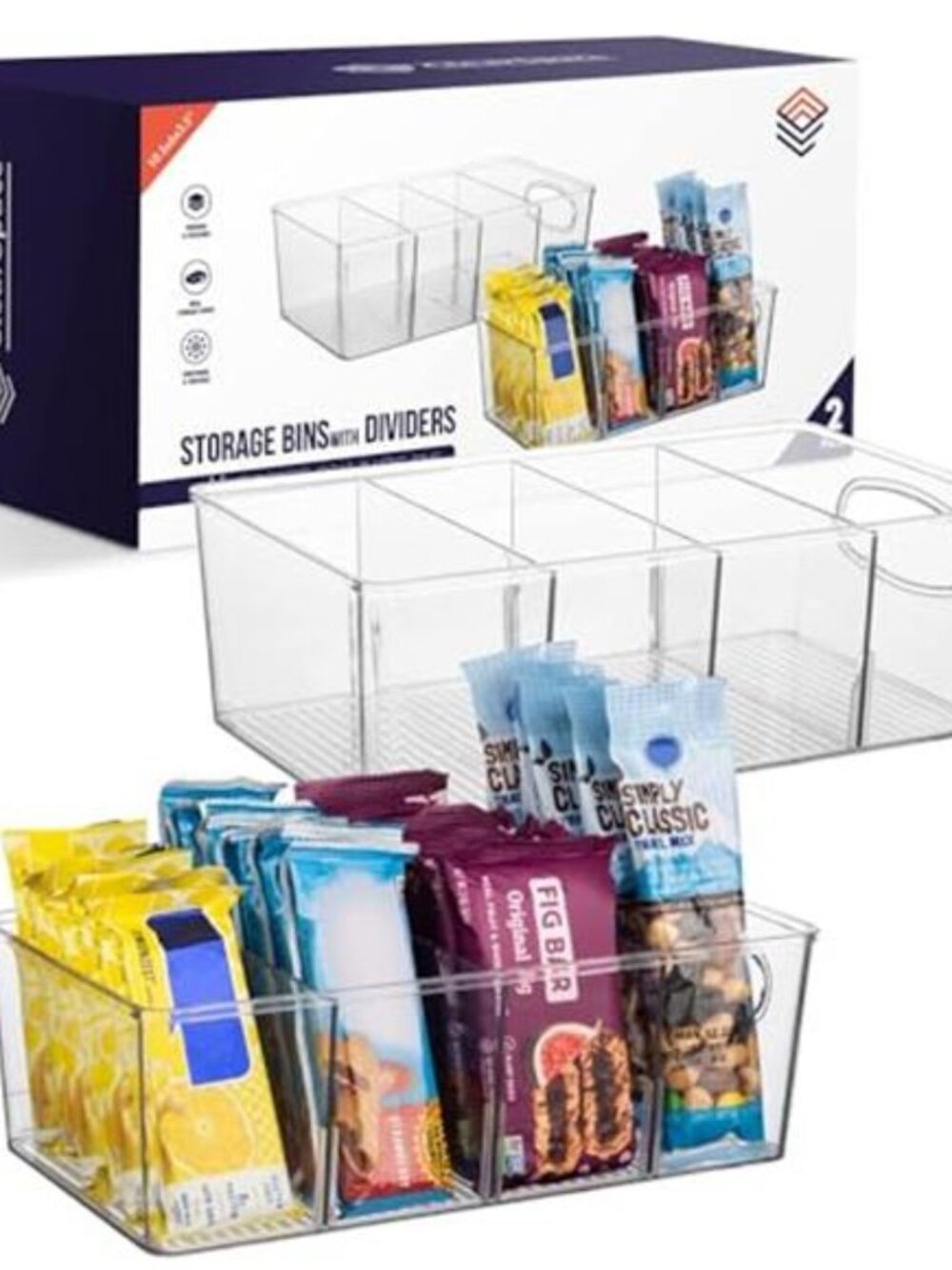 Plastic Pantry Organization and Storage Bins with Removable Dividers